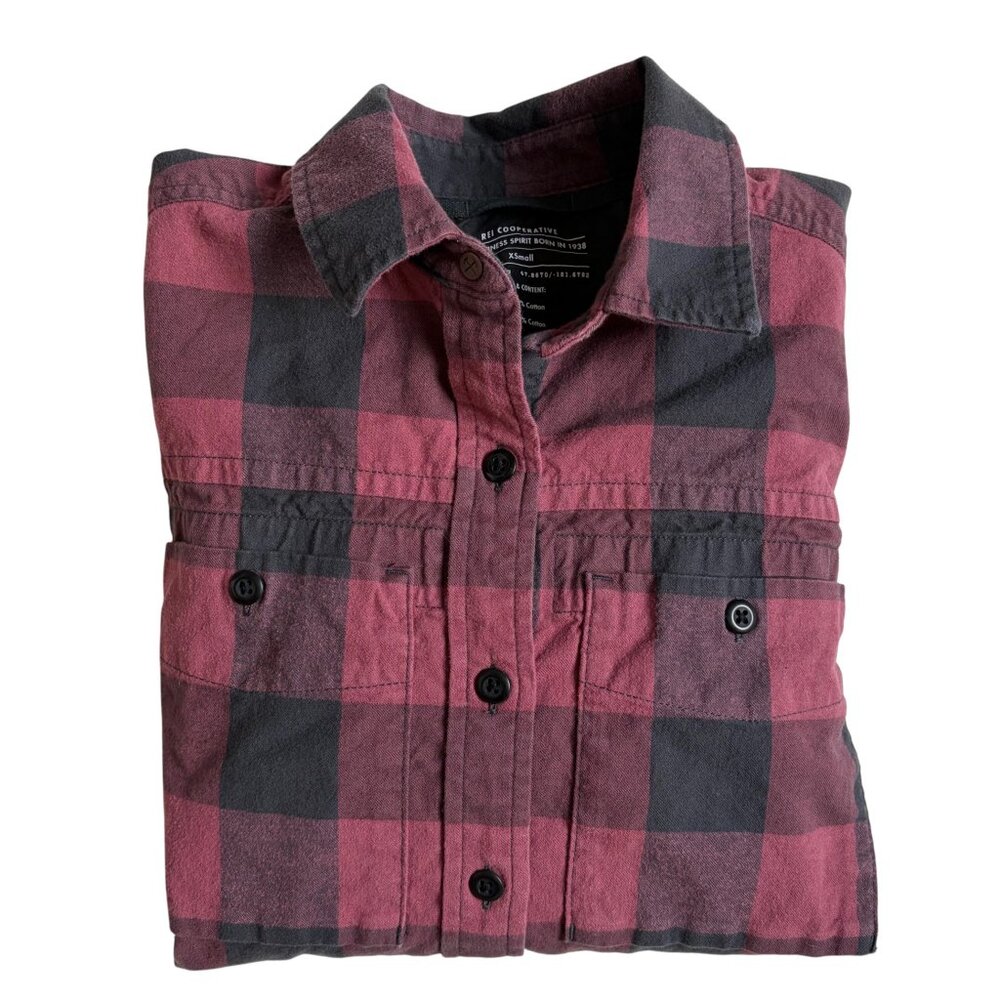 REI Co-Op Wallace Lake Button-Up Plaid (Grey & Purple) - Size XS